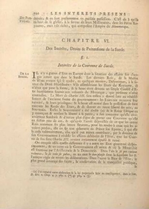 Chapitre VI. Des Intérets, Droits & Prétensions de la Suede.