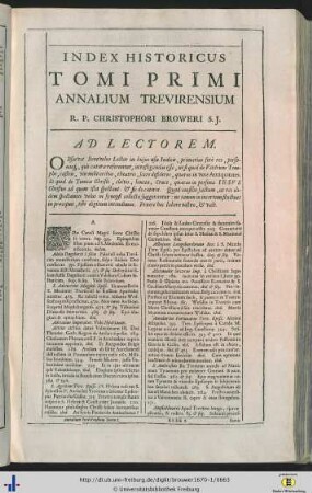 Index historicus tomi primi.