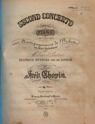 Second concerto pour le piano : avec accompagnem. t de l'orchestre ou avec quintuor ; oeuv. 21