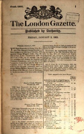 The London gazette : the appointed organ for all announcements of the Executive. 1863