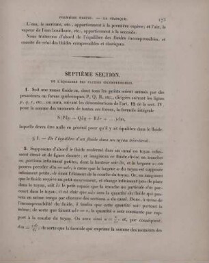 Septième section. De l'équilibre des fluides incompressibles.