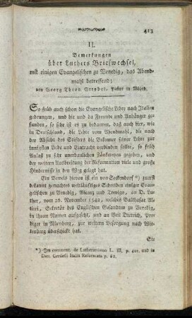 II. Bemerkungen über Luthers Briefwechsel, mit einigen Evangelischen zu Venedig, das Abendmahl betreffend; von Georg Theod. Strobel, Pastor in Wöhrd.