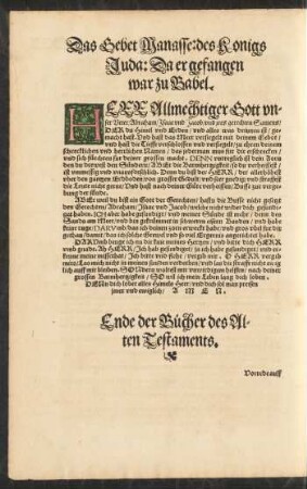 Das Gebet Manasse: des Konigs Juda: Da er gefangen war zu Babel.