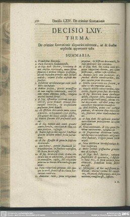 Decisio LXIV. De crimine scortationis aliquoties reiteratae, ut & fractae urphedae apparenter talis