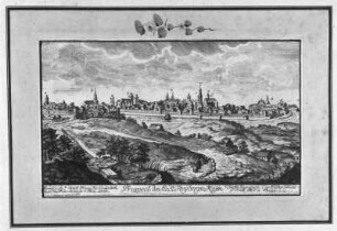 Schlitterlau, Friedrich Gottlob (um 1730-1782). Prospekt der Stadt Freiberg in Meißen. Kupferstich; 15,9 x 26,9 cm. Dresden, 1782. Dresden: SLUB B 2247