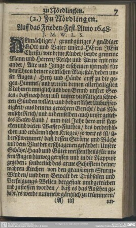 (2.) Zu Nördlingen. Auff das Frieden-Fest. Anno 1648