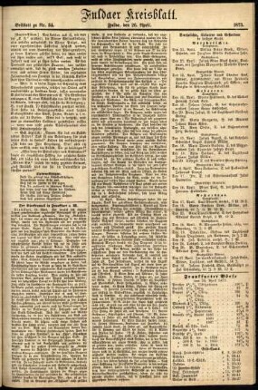 Zweite Ausgabe vom Samstag, den 26. April 1873.
