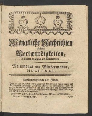 Weinmonat und Wintermonat, MDCCLXXI