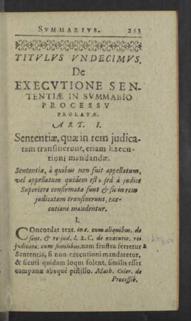 Titulus Undecimus. De executione sententiae in summario processu prolatae.