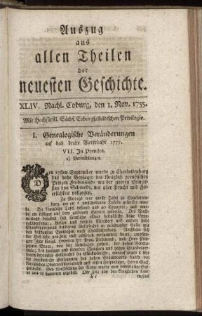 XLIV. Nachl. Coburg, den 1. Nov. 1755.