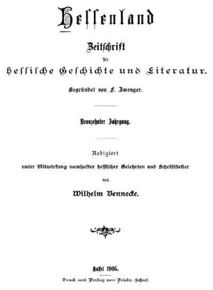 19.1905: Hessenland : Zeitschrift für hessische Geschichte und Literatur