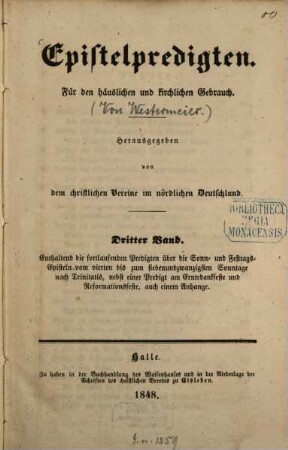 Epistelpredigten : Für den häuslichen und kirchlichen Gebrauch. Hrsg. von dem christlichen Vereine im nördlichen Deutschland. 3