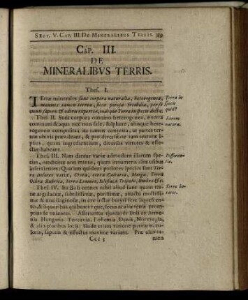 Cap. III. De Mineralibus Terris. - Cap. VII. de Lapidibus Pretiosis, Sive Gemmis.