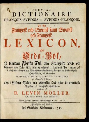 Nouveau Dictionaire François-Svedois Et Svedois-François