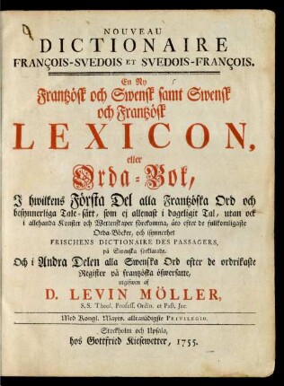Nouveau Dictionaire François-Svedois Et Svedois-François