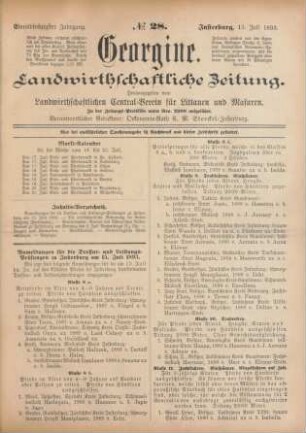 Einundsechzigster Jahrgang. No. 28. Insterburg, 13. Juli 1893.