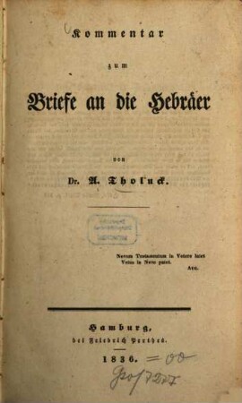 Kommentar zum Briefe an die Hebräer