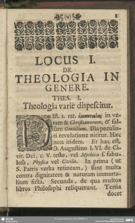 Locus I. De Theologia In Genere