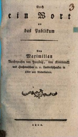 Auch ein Wort an das Publikum