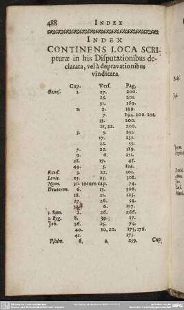 Index Continens Loca Scripturae in his Disputationibus declarata, vel a depravationibus vindicata