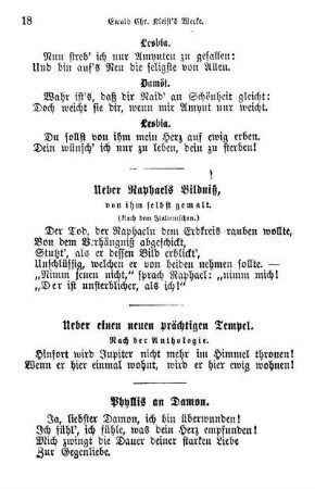 Ueber Raphaels Bildniß, von ihm selbst gemalt. (Nach dem Italienischen.)
