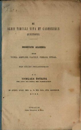 De Albii Tibulli vita et carminibus quaestiones : Dissertatio academica