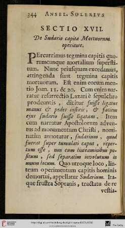 Sectio XVII.: De Sudario capita Mortuorum operiente