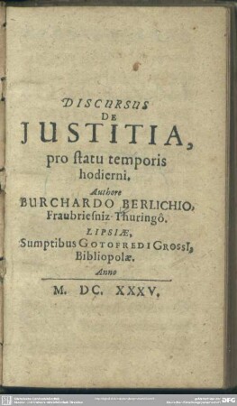 Discursus de justitia pro statu temporis hodierni