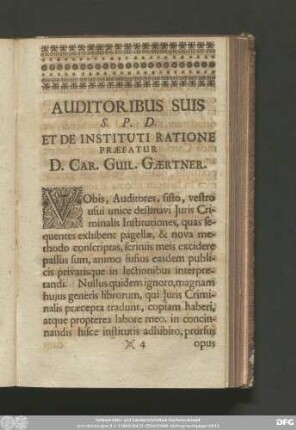Auditoribus Suis S. P. D. Et De Instituti Ratione Praefatur D. Car. Guil. Gaertner.