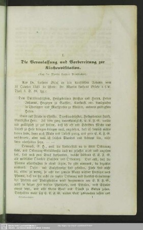 I. Die Veranlassung und Vorbereitung zur Kirchenvisitation