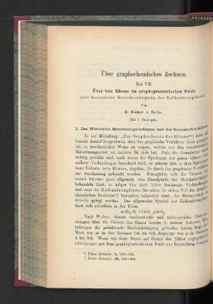 I. Das Webersche Berechnungsverfahren und das Sauerstoffverhältnis