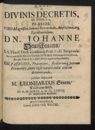 De Divinis Decretis, Ex Ephes. I. 9.