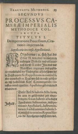 Secundus Processus Camerae Imperialis Methodice Collectus.