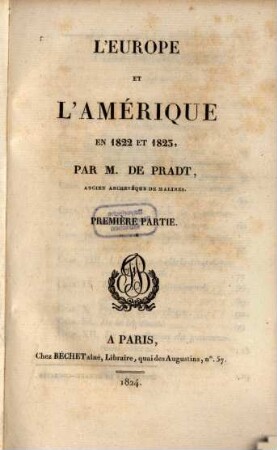 L' Europe et l'Amérique en 1822 et 1823, 1