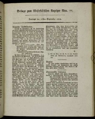 Beilage zum Westphälischen Anzeiger Nro. 77. Freytags den 26sten September 1800.