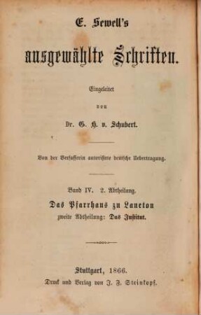 E. Sewell's ausgewählte Schriften, 4. Das Pfarrhaus zu Laneton