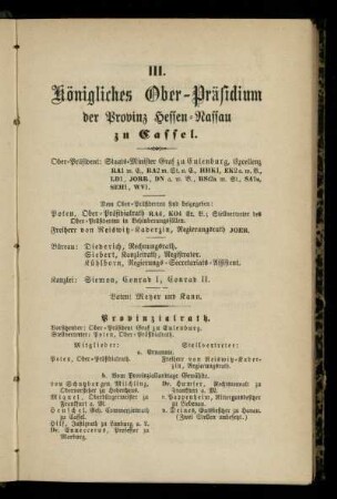 Königliches Ober-Präsidium der Provinz Hessen-Nassau zu Cassel