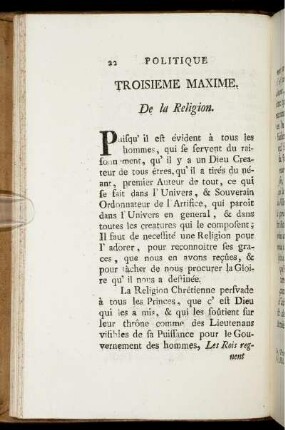 Troisieme Maxime. De la Religion.
