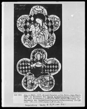 Fenster s XIII, Mariä-Rosenfenster, Fünfpass: Gottesmutter mit Rosenzweig
