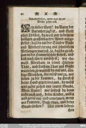 Andachtsseufzer, wenn man itzt zur Beichte gehen will.