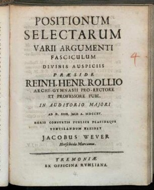 Positionum Selectarum Varii Argumenti Fasciculum