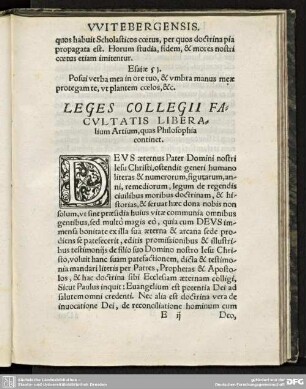LEGES COLLEGII FACULTATIS LIBERALIUM ARTIUM, quas Philosophia continet. PRIMA LEX - DUODECIMA LEX.