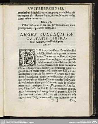 LEGES COLLEGII FACULTATIS LIBERALIUM ARTIUM, quas Philosophia continet. PRIMA LEX - DUODECIMA LEX.