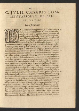 C. Iulii Caesaris Commentariorum De Bello Civili Liber secundus.