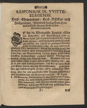 Responsum IX. VVittebergense.