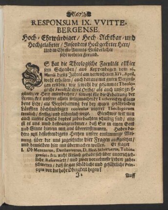 Responsum IX. VVittebergense.