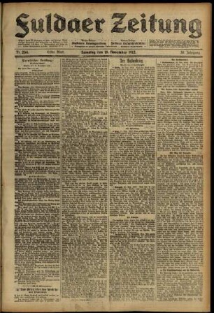 Erste Ausgabe vom Samstag, den 16. November 1912.