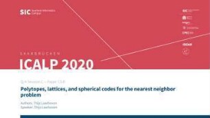 Polytopes, lattices, and spherical codes for the nearest neighbor problem: Q/A Session C - Paper C3.B