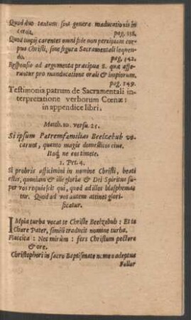 Testimonia patrum de Sacramentali interpretatione verborum Coenae: in appendice libri.