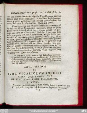 Caput Tertium De Iure Vicariorum Imperii Circa Quaestionem An? In Electione Regis Romanorum.